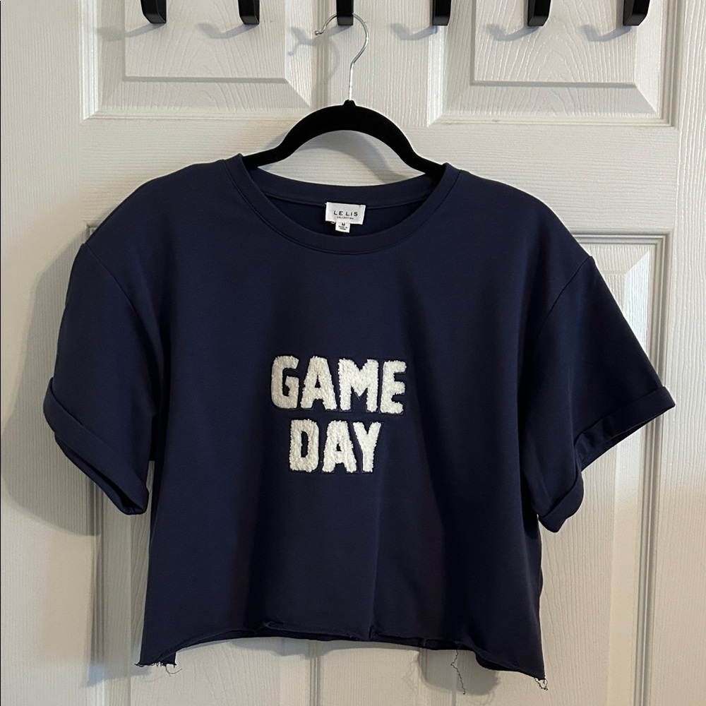 Le Lis Game Day Navy Blue Crop Top Sz Medium